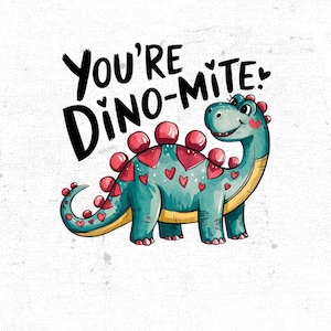 Clipart acquerello a tema dinosauro carino, stampabile per San Valentino con dinosauro, download di arte digitale divertente per bambini