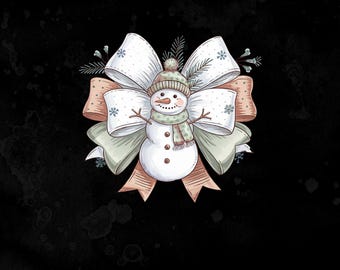 Lazo de muñeco de nieve rosa coqueto PNG - Diseño navideño retro - Sublimación navideña femenina - Archivo de sublimación de invierno festivo - Coquette Christmas