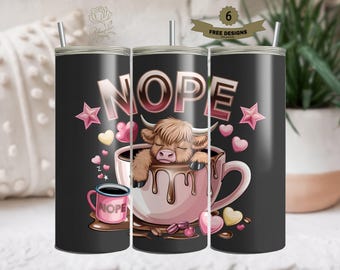 Highland Cow Tumbler Wrap | Highland Cow Sublimation Design | Baby Highland Cow Sublimation Design Png | Straight Design