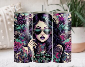Artista del tatuaje 20oz Skinny Tumbler Wrap, Diseño de sublimación entintado, Vaso recto, Descarga digital instantánea PNG, Envoltura del vaso del tatuador