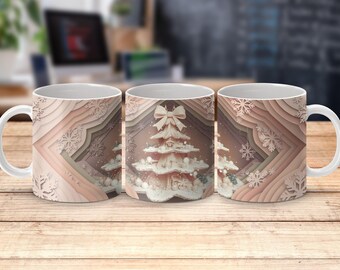 Sublimation de tasse de coquette rose d'arbre de Noël, png de conception de tasse de vacances, png de tasse de fête, png de tasse de flocon de neige de tasse, tasse d'arbre de Noël