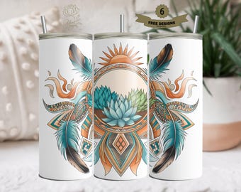 Boho Western Aztec Tumbler Wrap, 20 oz Tumbler Sublimation Designs, Country Tumbler Wrap, Cactus Tumbler, Succulent PNG,Country Girl Tumbler