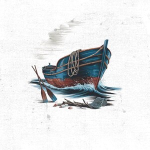 Vintage Rowboat On Ocean Waves PNG, Nautical Boat Illustration for Sublimation, Beach Theme Digital Art, Instant Download PNG File