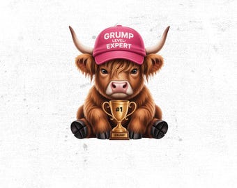 Vaca de las Tierras Altas Gruñona (Png), Malhumorada (Png), Diseño Gráfico de Sublimación con Humor Gruñón y Esponjosa, Amante de las Vacas (Png)