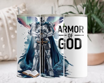 Armor of God Tumbler Wrap, Christian Tumbler PNG, Faith Sublimation Tumbler Design, Bible Verse 20 oz Skinny Tumbler