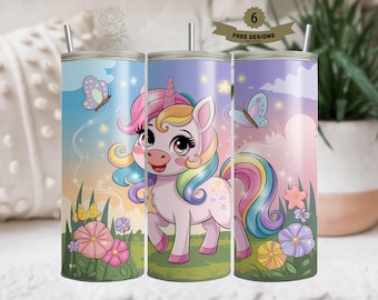 Unicorn 20oz Tumbler Wrap - Sublimation Design - Sparkly Glitter Wrap for Kids - Skinny Tumbler Wrap Unicorn PNG