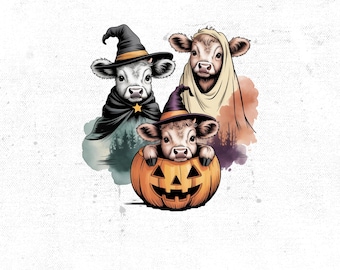 Cute Halloween Cows, Witch Ghost Pumpkin, halloween tshirt sublimation png, Animal Shirt Design, Spooky Season Graphic, Funny Halloween