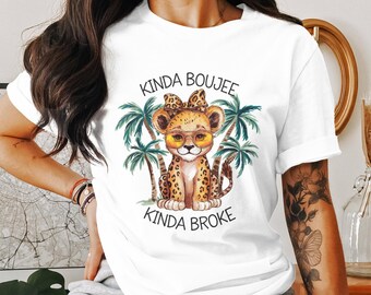 Cute Cheetah Digital Art, Kinda Boujee Kinda Broke Design, Printable Sublimation, High Resolution PNG, Jungle Animal Decor