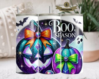 Boo Season Pink Halloween Tumbler Wrap, Neon 20 oz Tumbler Sublimation Design, Pumpkin Tumbler Wrap, Retro Ghost Halloween Tumbler Png