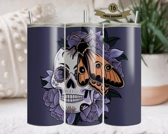 Halloween schedel nachtvlinder digitale download 20oz beker sublimatie PNG-huiveringwekkende kunst voor afdrukbare bekers