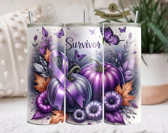 Lila Kürbis Band Bewusstsein Bauchspeicheldrüsenkrebs Krebs Überlebende Tumbler Wrap 20 oz Skinny Tumbler Sublimation Design Digitaler Download PNG