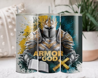 Armor of God Tumbler Wrap, Christian Tumbler PNG, Faith Sublimation Tumbler Design, Bible Verse 20 oz Skinny Tumbler