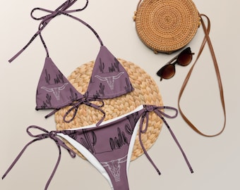 Bikini string recyclé Purple Desert imprimé intégral | Bikini western | Bikini d'été | Natation western