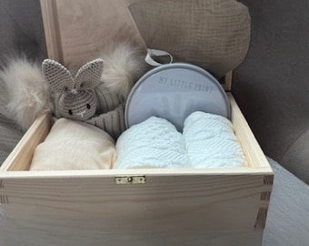 Wooden Baby Keepsake Box with Organic Cotton Outfit, Handprint Kit