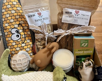 Big Box! Pup Provisions! Best goody box for new pet owners! Dog Care Package - Dog Birthday - Dog Toy,  Homemade Treats & fabulous fun toys!
