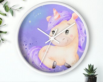 Fun Unicorn wall clock for your favorite little Unicorn lover! Wonderful gift for any child. Unique décor that makes a great gift.
