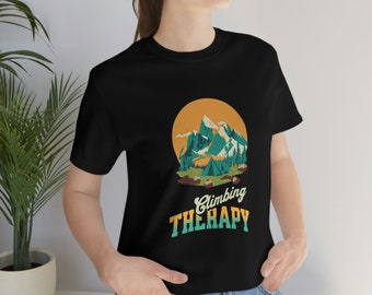 Climbing is therapy! Soft cotton Uni-sex T-shirt ready to hit the outdoors. Great gift for you boulderer, mountain climber, outdoorsman.