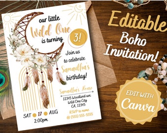 Boho Dreamcatcher Birthday Invitation: Editable Template (Digital Download)