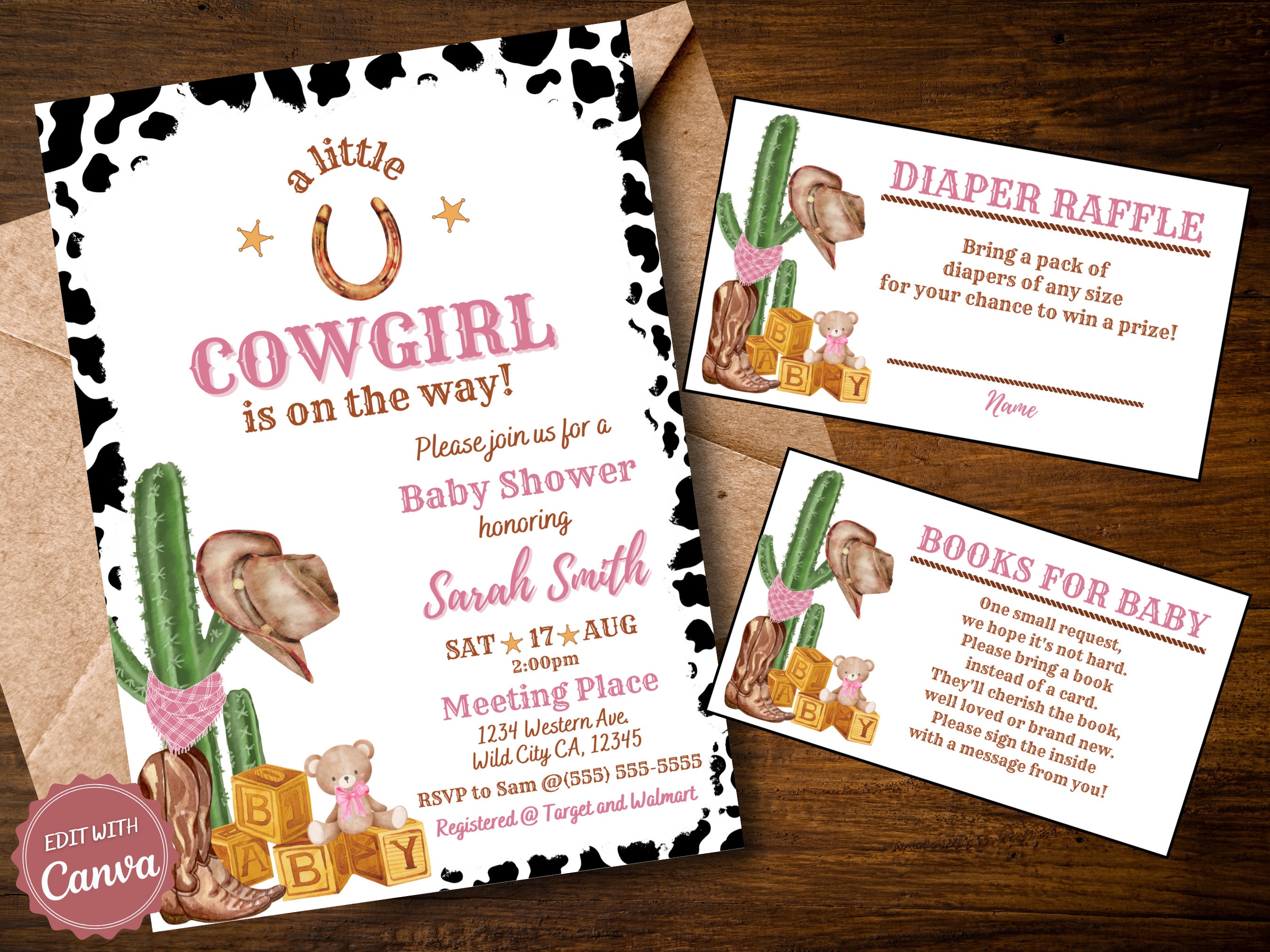 cowgirl baby shower invitation western baby shower cactus invitation cowgirl party editable template