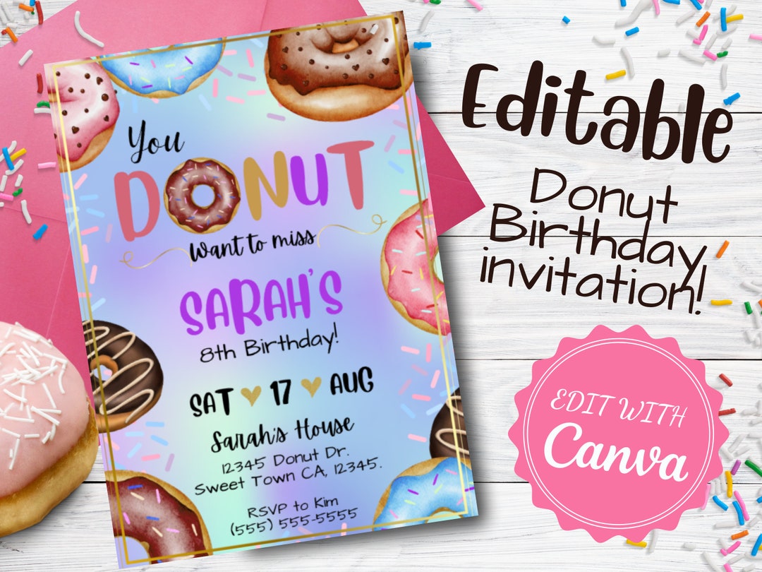 Donut Birthday Invitation, Donut Party, Editable Template, Printable ...