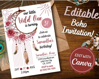 Boho Dreamcatcher Birthday Invitation: Editable Template (Digital Download)