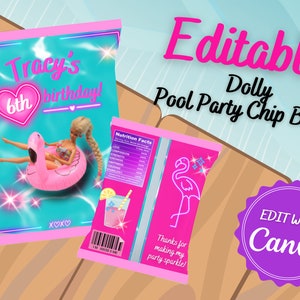 Dolly-Pool-Party-Chip-Tüten-Vorlagen, Partydekoration, Sommer