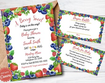 Berry Sweet Baby Shower Invitation Template: Fruit Theme (Editable Canva Template)