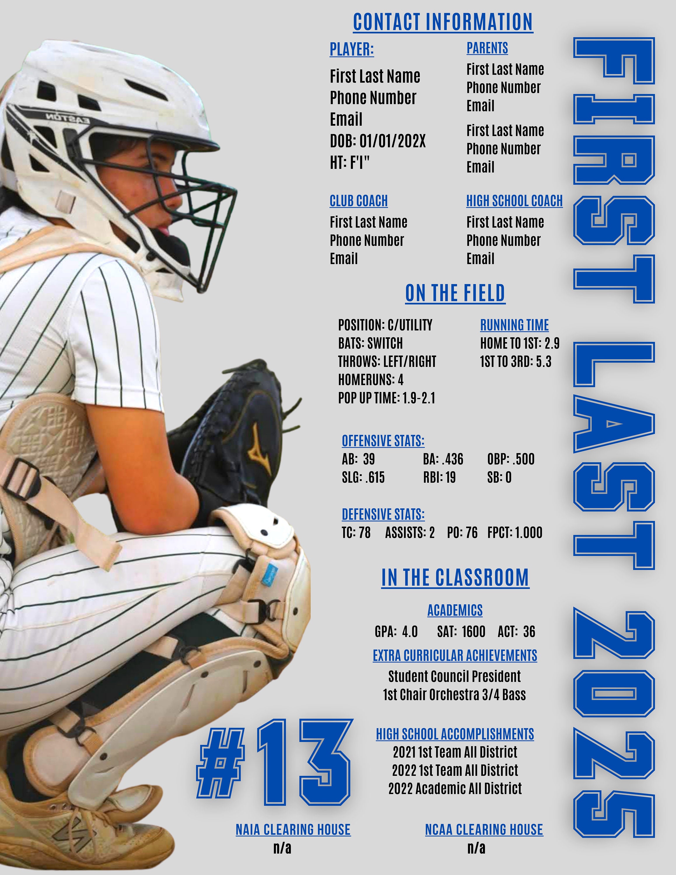 Individual Profile Sheet Photo College Recruiting Softball Baseball Individual Profile Sheet Photo College Recruiting Softball Baseball