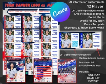 16 Player Travel Team Softball Roster College Recruiting Editable ...