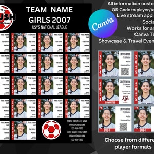 Select Soccer Roster | Travel Team | College Recruiting Editable Template All Sports Showcase 8.5 x 11 Format | MLS Next | D1, D2, D3, JUCO