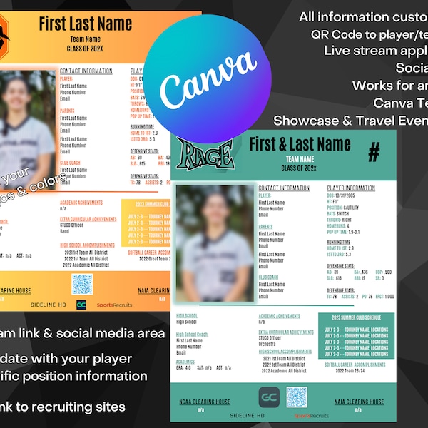 Individual Profile Sheet | College Recruiting | Softball Baseball Soccer | All Sports | Editable Template | Camps Showcases Travel Ball