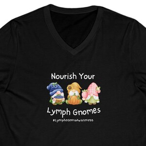 Nourish Your Lymph Gnomes V Neck Black, Navy and Purple Unisex Jersey Short Sleeve Tee