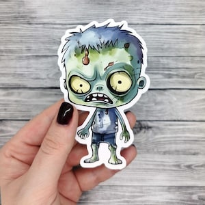 Zombie Vinyl Aufkleber // Süßer Spooky Horror Aquarell Zombie Aufkleber - Laptop, Planer, Notebook Aufkleber wasserfest für Innen & Außen