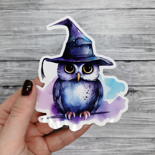 Owl Wizard Vinyl Sticker // Cute Magical Watercolor Owl Bird Sticker - Laptop, Planner, Notebook Decal Waterproof for Indoor & Outdoor