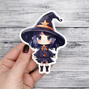 Hexe Vinyl Aufkleber // Süßer Anime Kawaii Cartoon Witchy Sticker - Laptop, Planer, Notebook Aufkleber wasserfest für drinnen und draußen - UK