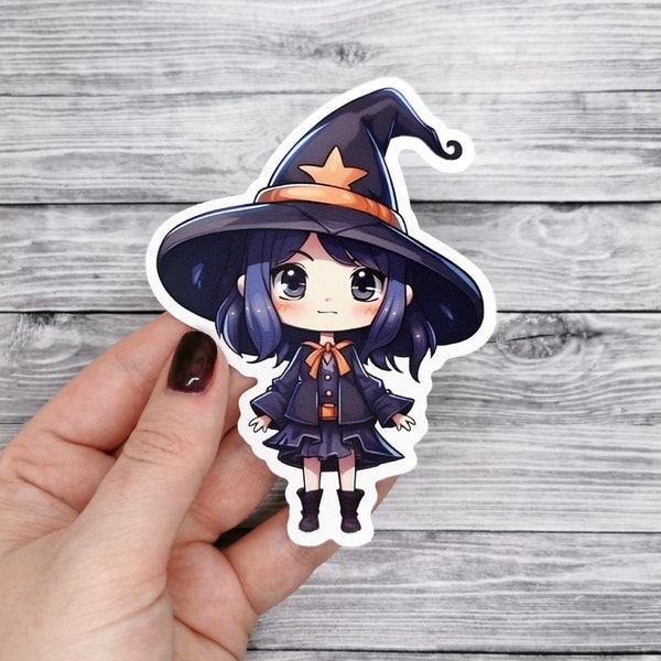 Witch Vinyl Sticker // Cute Anime Kawaii Cartoon Witchy Sticker - Laptop, Planner, Notebook Decal Waterproof for Indoor & Outdoor - UK