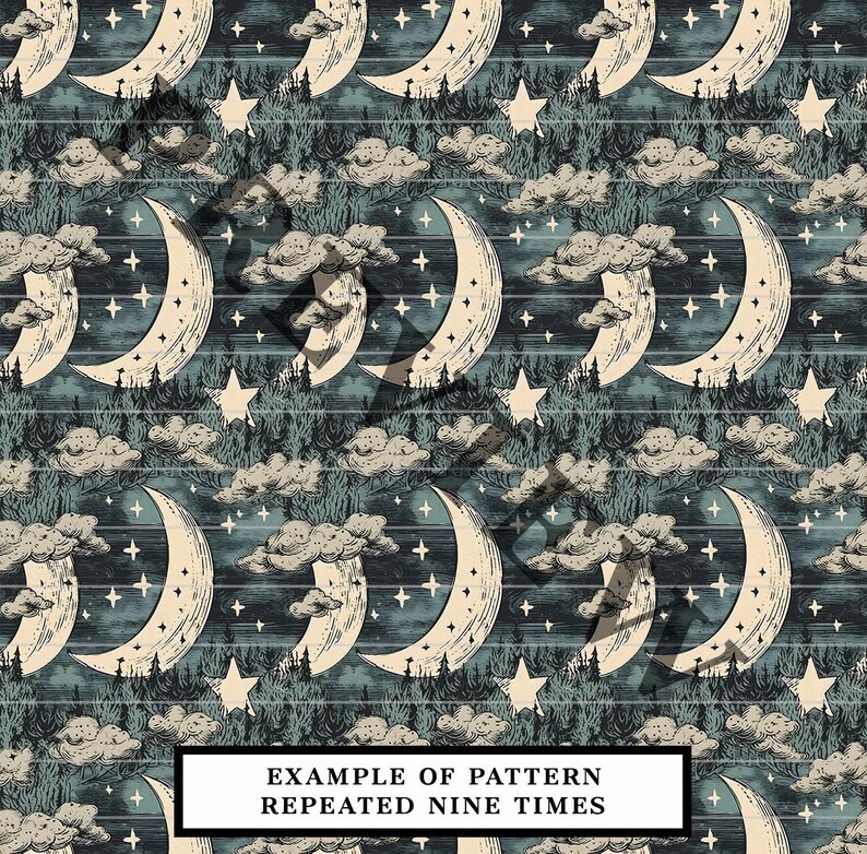 Stars & Moons Vintage Style Seamless Pattern No3 - DIGITAL DOWNLOAD ...