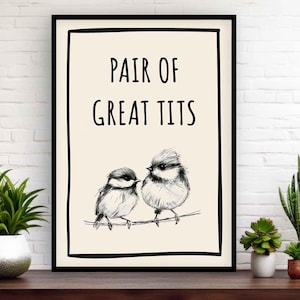 Coppia di grandi tette stampa artistica da parete / Divertente carino uccello animale tipografia citazione poster / Cheeky detto bagno toilette camera da letto arredamento casa regalo
