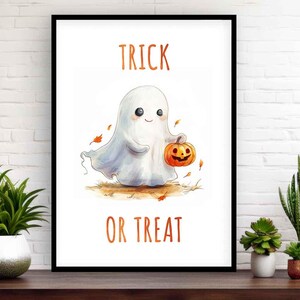 Geist Süßes oder Saures Wand Kunst Druck | Süßer Herbst Geist Halloween, Gruselige Saison Wohnkultur Geschenk | Gothic Badezimmer, Flur, Schlafzimmer Poster