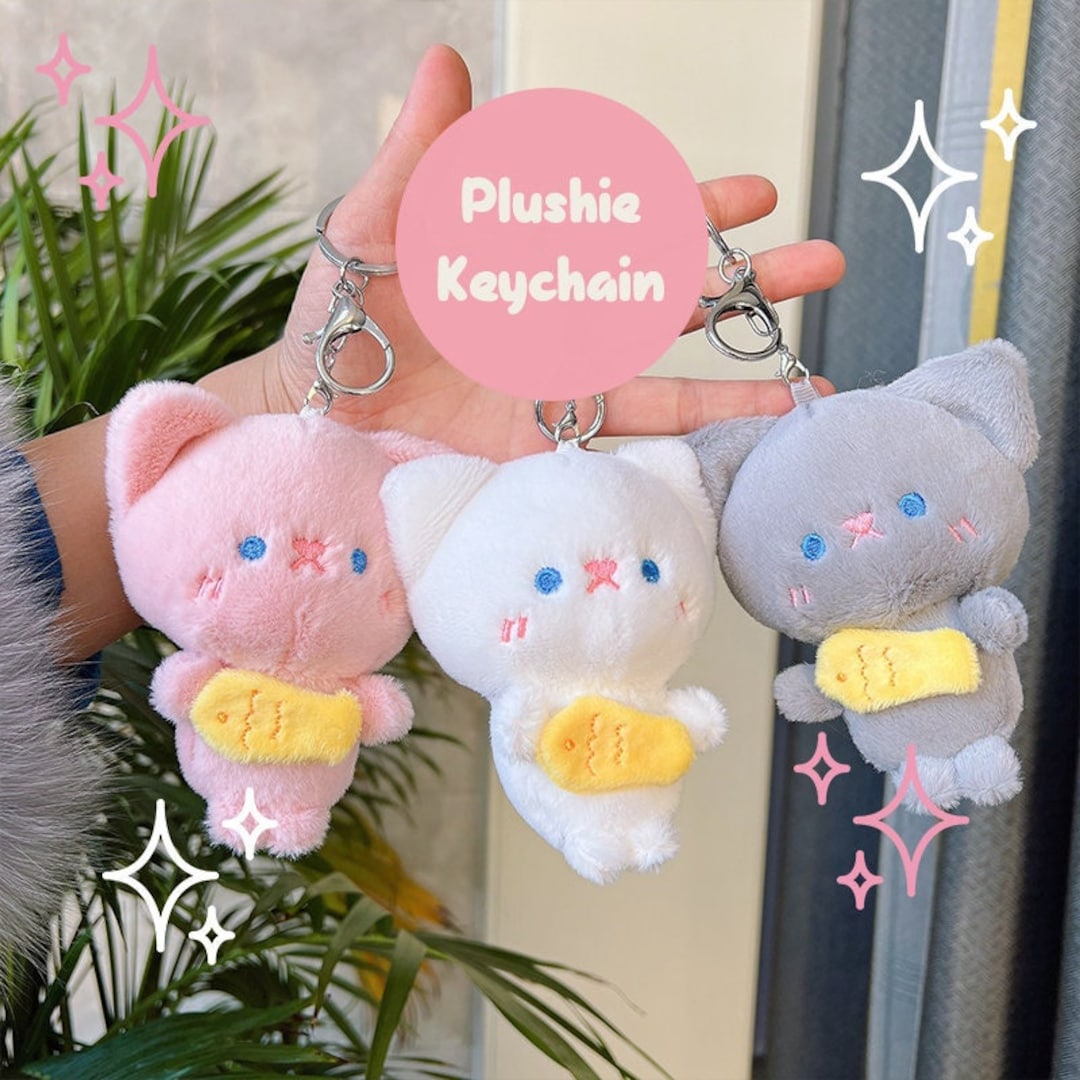 Cat Hugging Fish Plush Keychain Kawaii Plush Keychain Cute Etsy