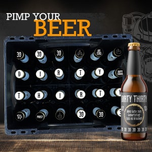 PIMP YOUR BEER | Dirty Thirty | Aufkleber für eine personalisierte Bierkiste zum 30. Geburtstag | Geschenk