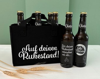 Beer carrier | Here's to your retirement | Gift | pension | Personalized beer labels with scratch cards | Farewell gift | Stickers | Beer