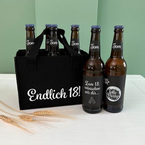 Bierträger | Endlich 18 | Geschenk | 18. Geburtstag | Personalisierte Bierlabels mit Rubbellos | Kronkorkensticker | Geburtstagsgeschenk