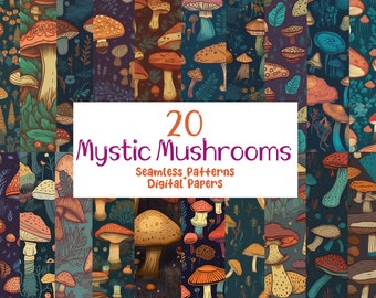 Seamless Mystic Mushroom Patterns - 20 Digital Papers in Nature Earth Tones, Instant Download