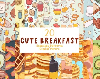 Seamless Breakfast Patterns - 20 Pack of Digital Papers, Bacon and Eggs Sublimation