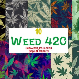 Nahtlose 420 Muster - 10er Pack Marihuana Digital Papers, Pot Leaf, Cannabis Texturen, Scrapbook Designs