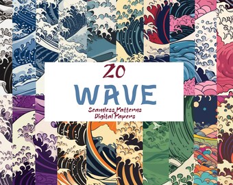 Japanese Wave Digital Paper: Vibrant Seamless Patterns (Digital Download)