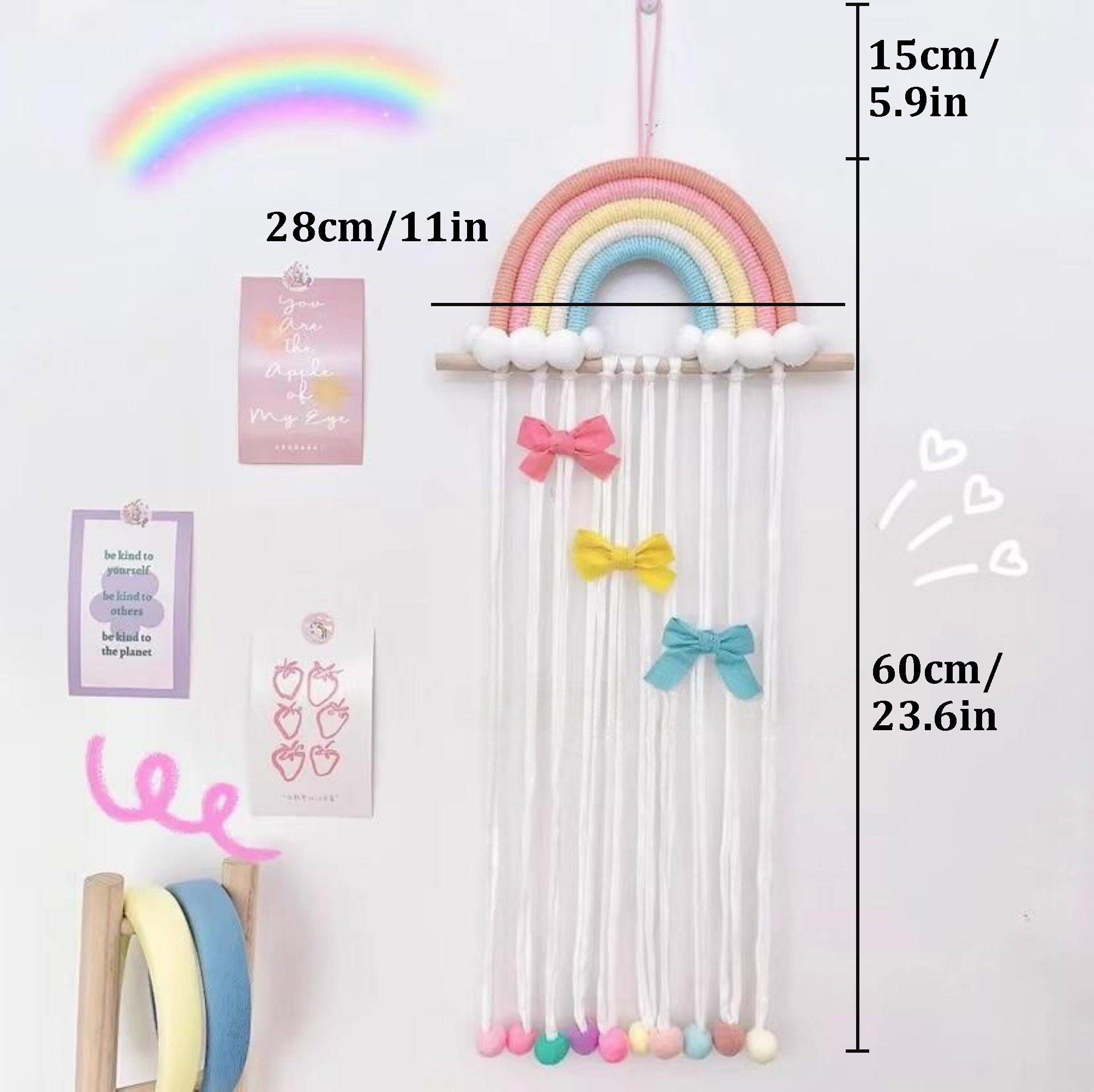 Macrame Rainbow Bow Holder for Girls Hair Bows Clips Etsy