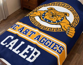 Personalized NCAT Blanket - NC A&T Aggie Blanket Gift for Grad Alumni - Game Day Tailgate Throw, Dorm Bed Decor, Graduation or Bed Party
