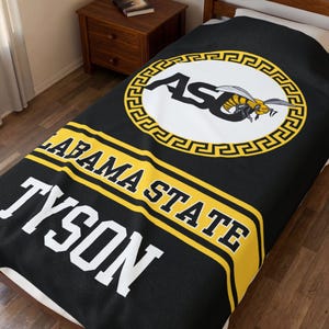 Personalized Alabama State University Blanket - ASU Gift for Grad Alumni - Game Day Tailgate Throw, Dorm Bed Decor, Graduation or Bed Party